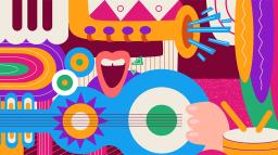 Illustration med symboler för musik