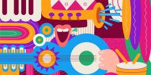 Illustration med symboler för musik